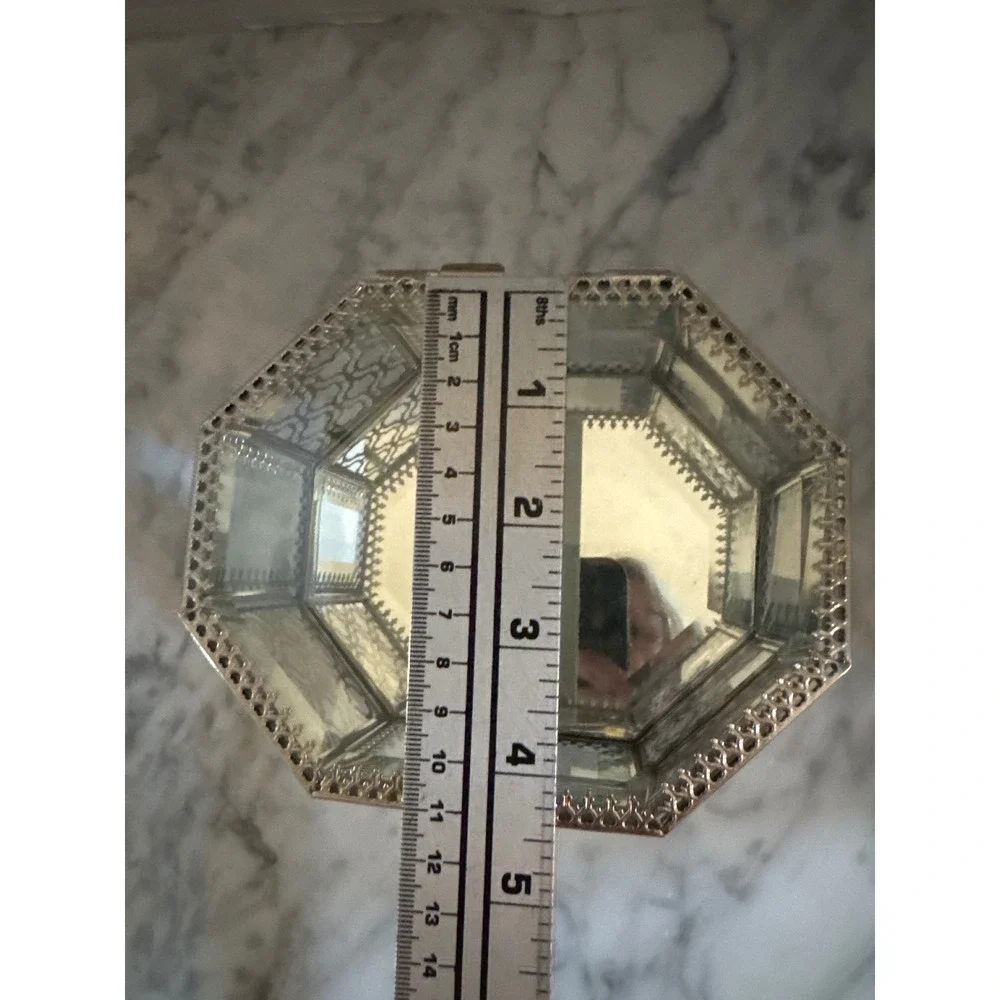 Rachel Ashwell Shabby Chic Silver Filigree Mirrored Octagon Glass Jewelry Box